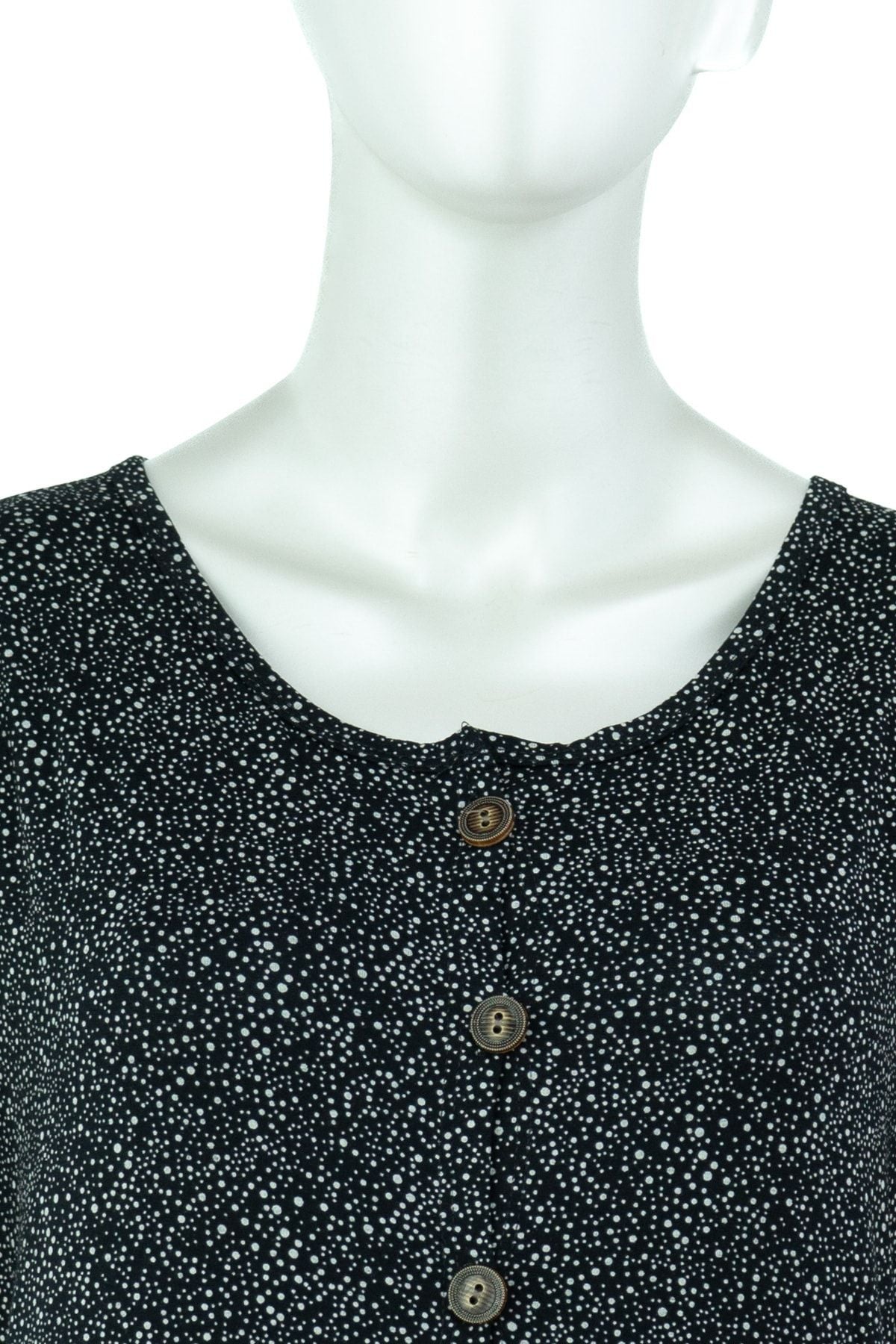 Kadın Puantiye Desenli Kısa Kol V Yaka Tam Kalıp Likralı Viskon Kumaş Klasik Diz Altı Elbise